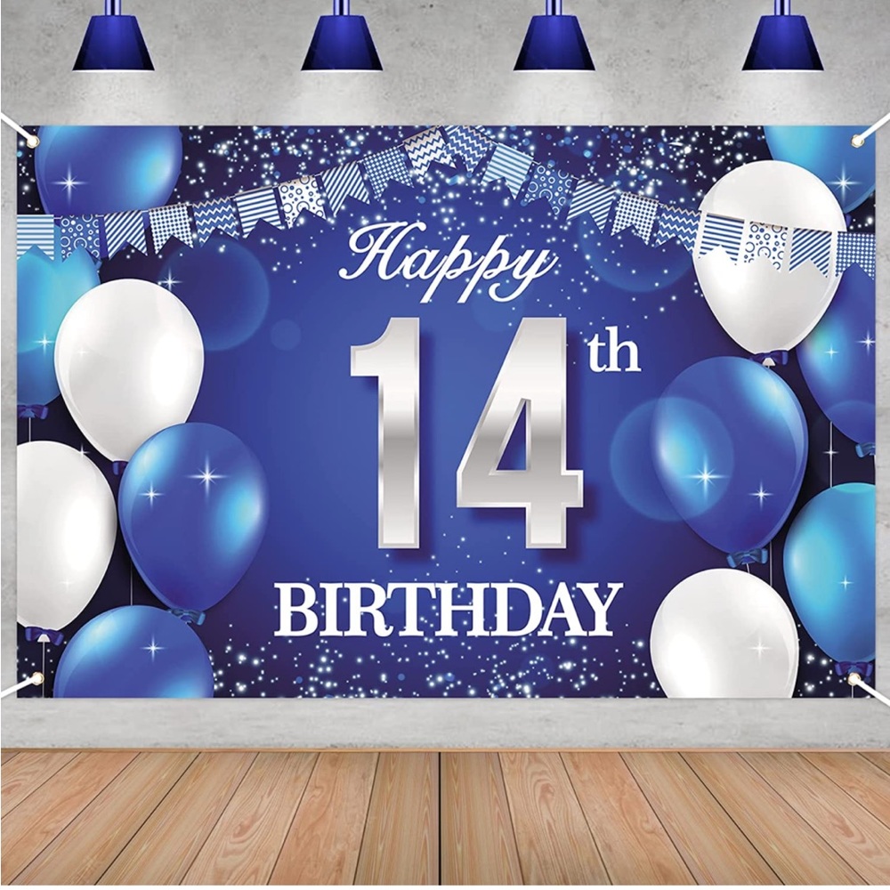 4x6ft Happy 14th Birthday Banner Blue